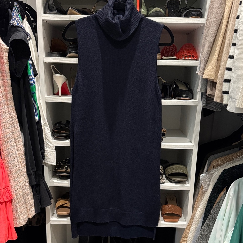 Cashmere Navy Sleeveless Turtleneck Sweater Top